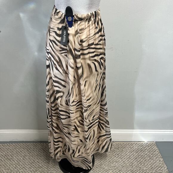 BooHoo Skirt size 10 Long Maxi Black Khaki Sheer Tiger Striped A Line Modest - Picture 9 of 10